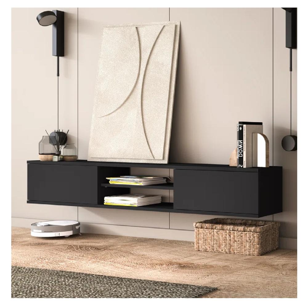 Mesa de TV Flotante 80"" Amauta TU MESITA Melamina 18mm 2 puertas Gris Oscuro