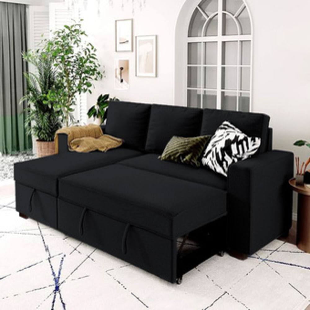 Sofá Cama Multifuncional Radovish con Almohadas 4 cuerpos - Negro