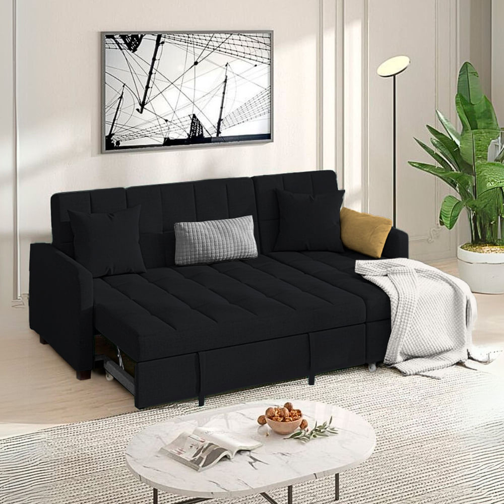 Sofá Cama Multifuncional Veles con Almohadas 3 cuerpos - Negro