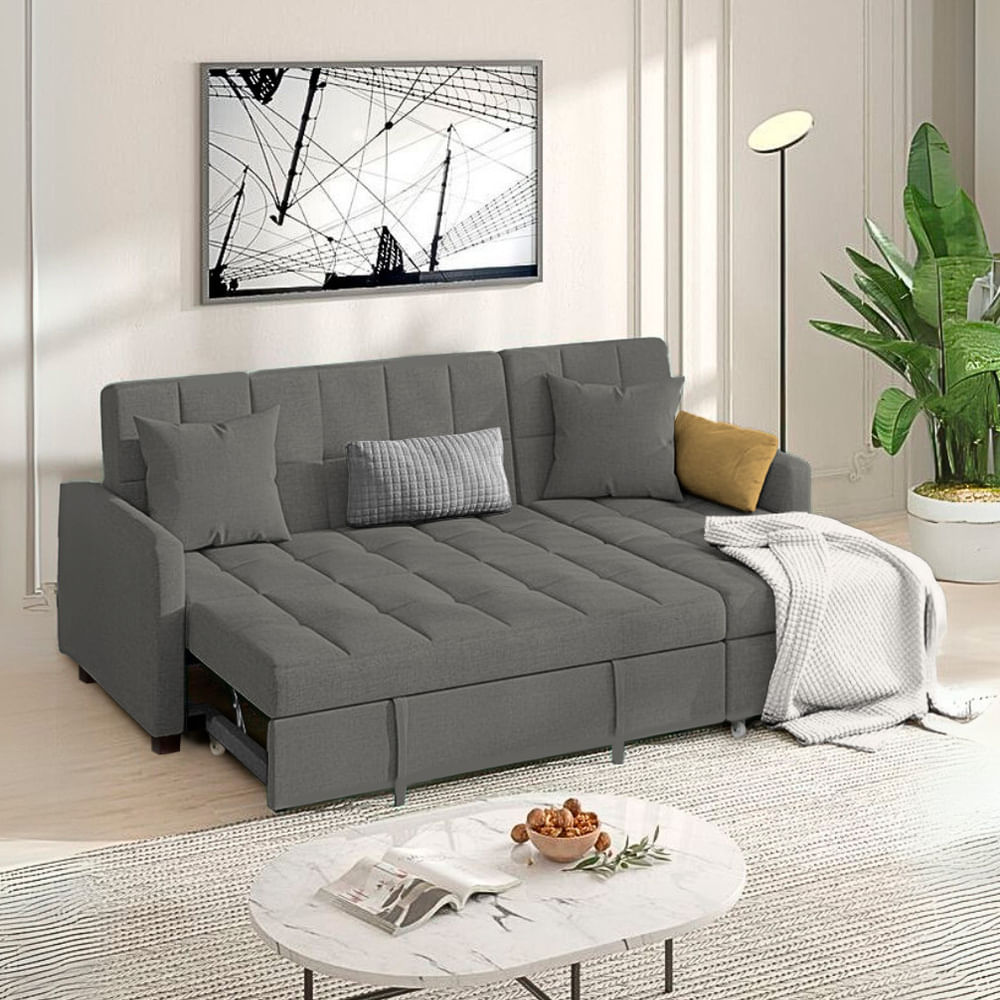 Sofá Cama Multifuncional Veles con Almohadas 3 cuerpos - Gris Oscuro