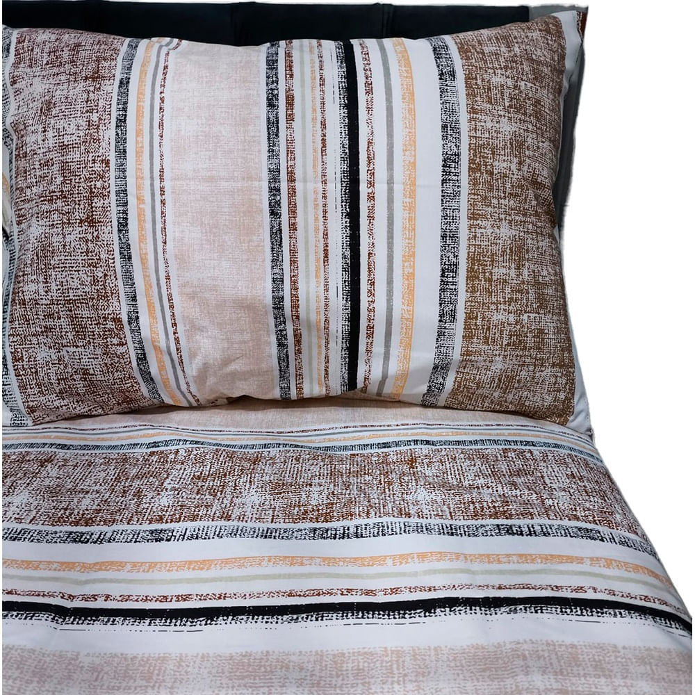 Juego De Sabana Queen Interiotex 144 Hilos Estampado rayas 50% beige Algodón