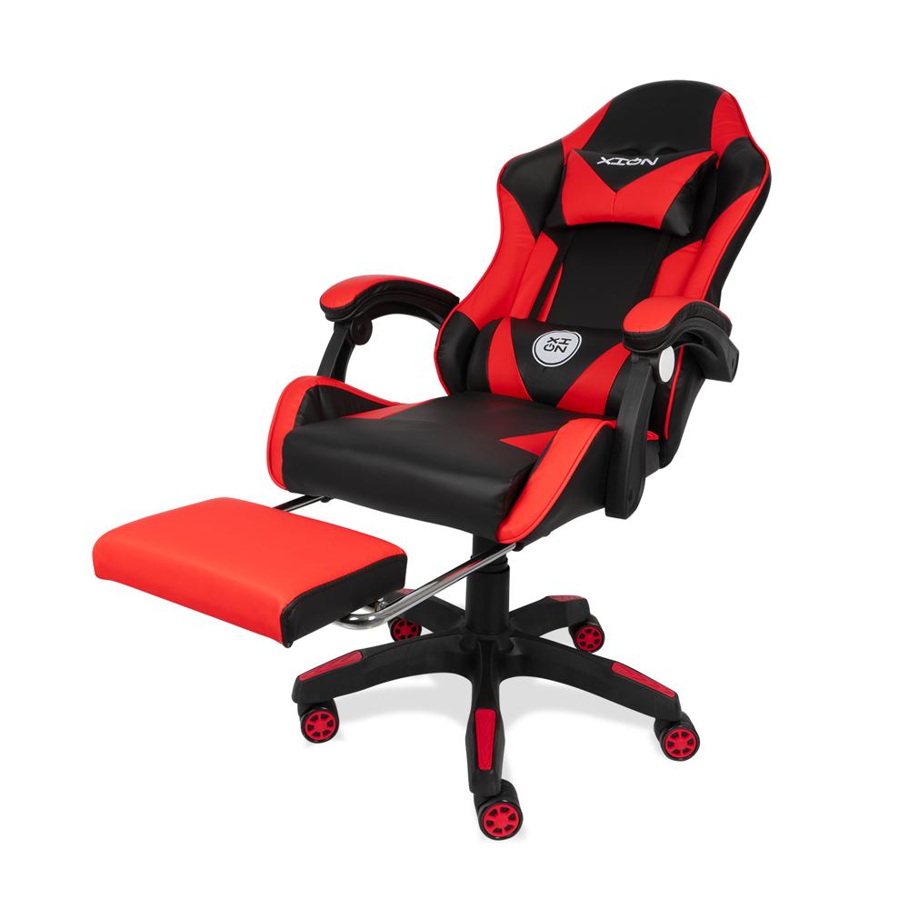 SILLA GAMER ERGONÓMICA CON MASAJEADOR, REPOSAPIÉS Y RECLINACIÓN 135° - XION TITAN ROJO