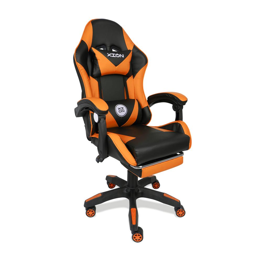 SILLA GAMER ERGONÓMICA CON MASAJEADOR, REPOSAPIÉS Y RECLINACIÓN 135° - XION TITAN NARANJA