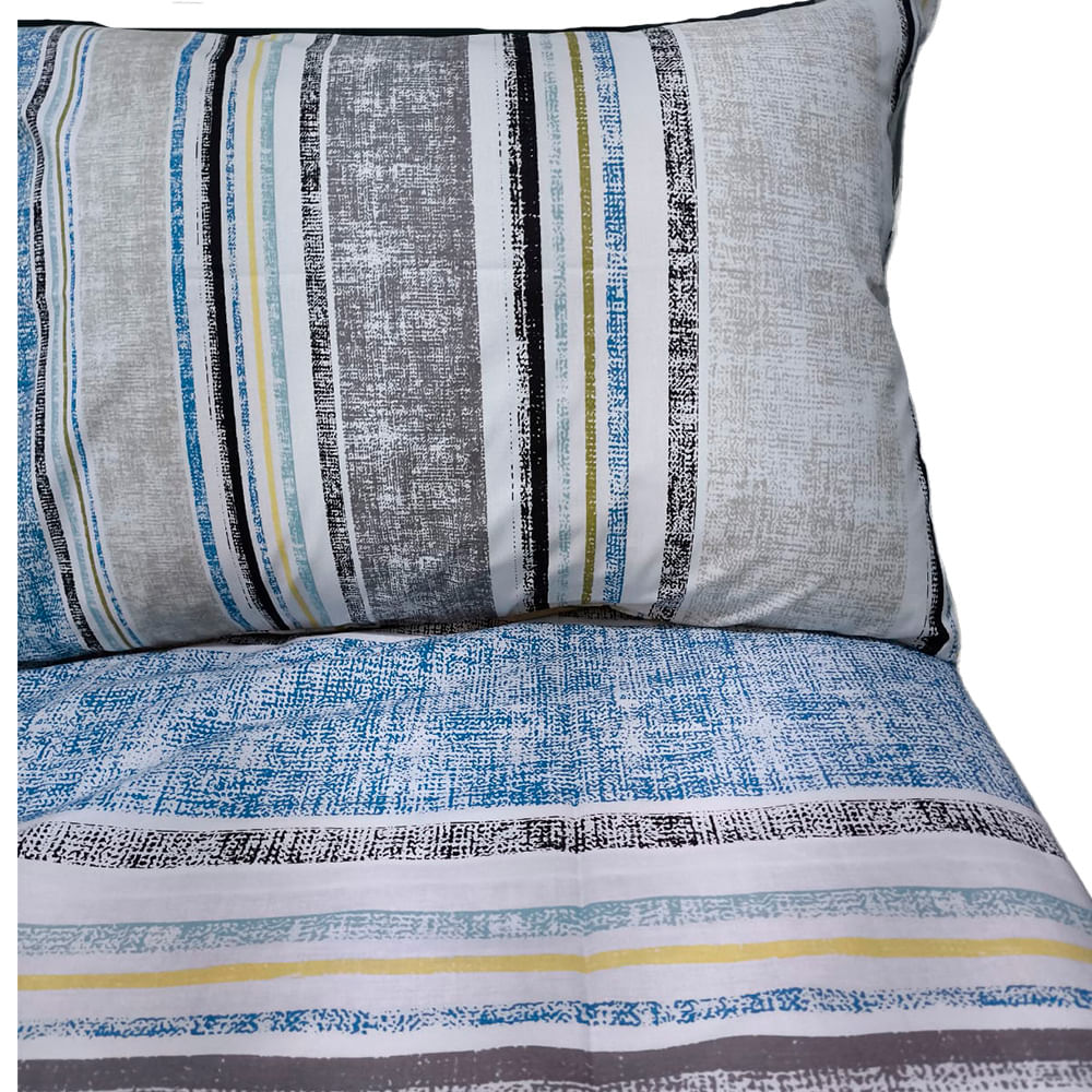 Juego De Sabana 1 Plaza Interiotex 144 Hilos Estampado rayas blue 50% Algodón