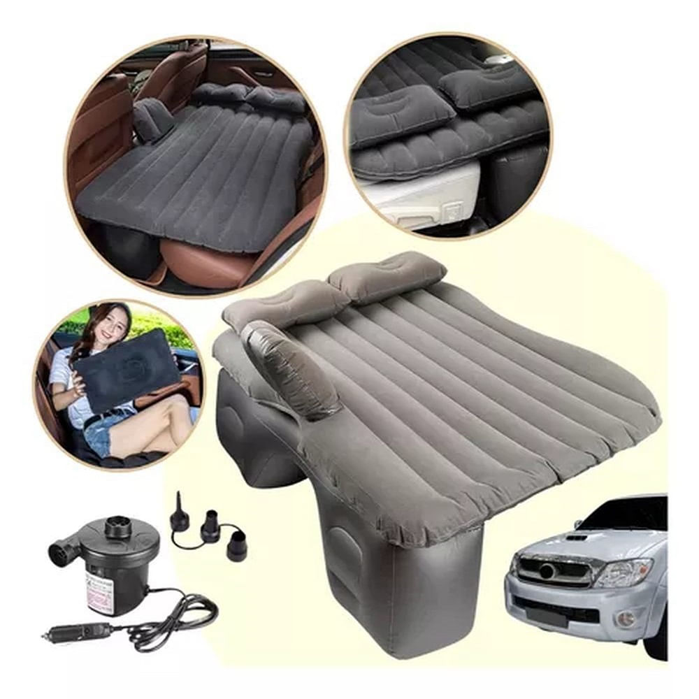 Colchon Inflable + Almohada + Inflador para Auto Hogar Paseos