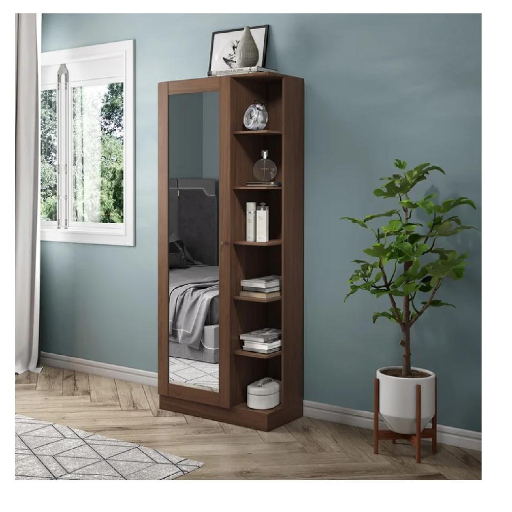 Zapatera Alta Ariel TU MESITA Melamina 18mm con Espejo Color Marrón 1 puerta