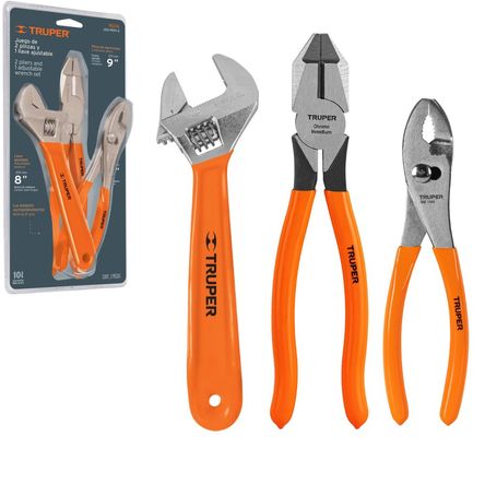Juego de 2 Alicates pinza y 1 Llave francesa, Truper