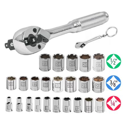 Juego de  dados, Ratchet triple encastre 25 Pzas Truper