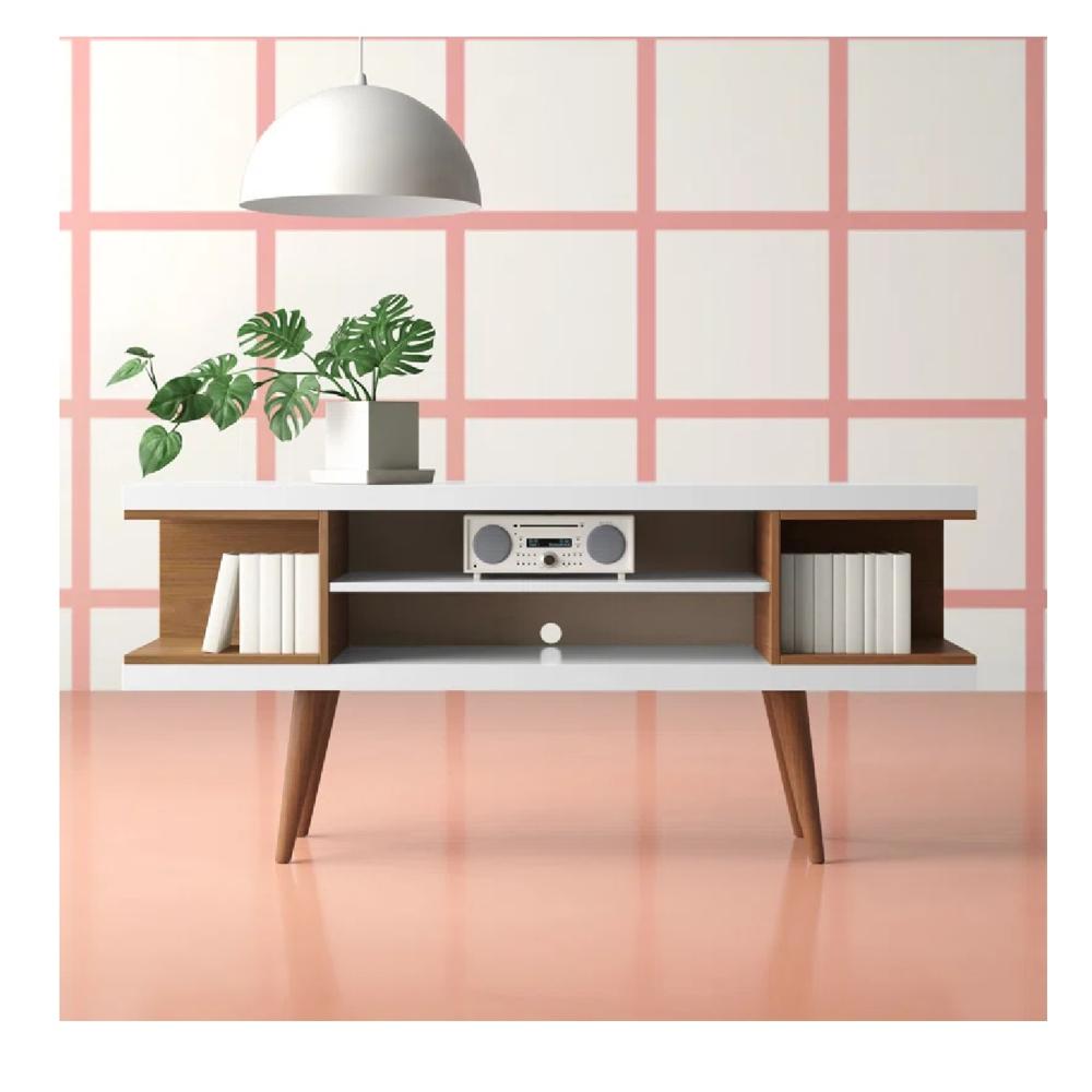 Mesa de TV Contemporánea 50"" TU MESITA Marvin Melamina 18mm color Blanco/Marrón