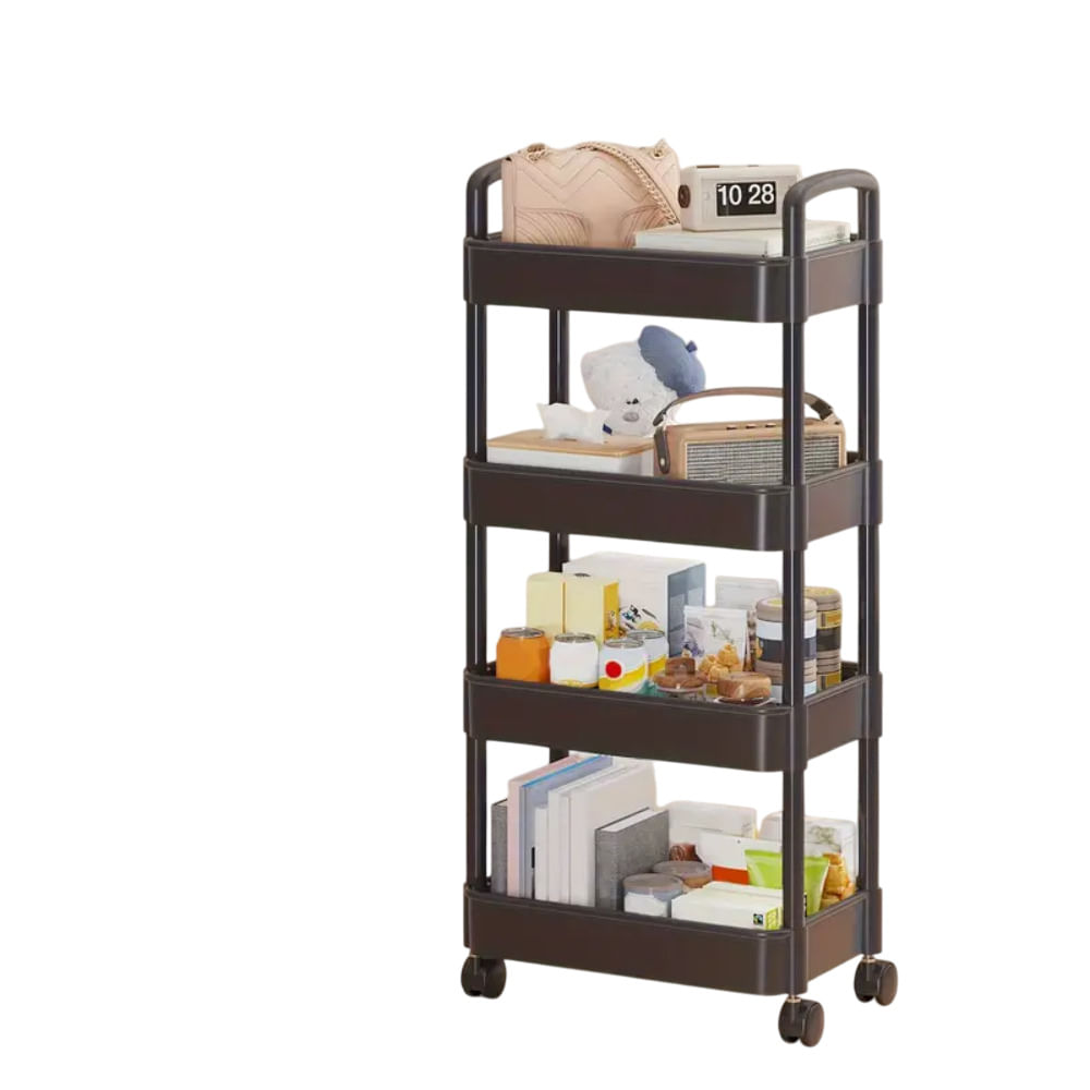 Carrito de Almacenamiento Multiusos 4 Niveles con Ruedas Negro