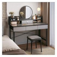 Tocador De Maquillaje Vintage Con Espejo Luz LED Dormitorio Gris-Blanco ZZ94