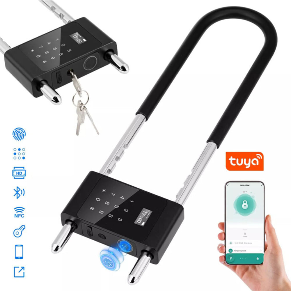 Candado Tuya Smart Bluetooth U-Lock con huella digital y teclado para Bicicletas y Scooter Puertas