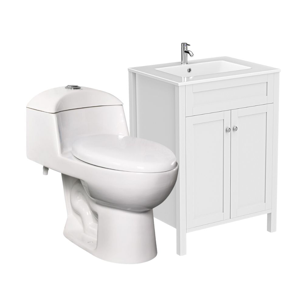 COMBO Inodoro One Piece Ártico Blanco Orange + Vanitorio Hermes 60cm Blanco Orange