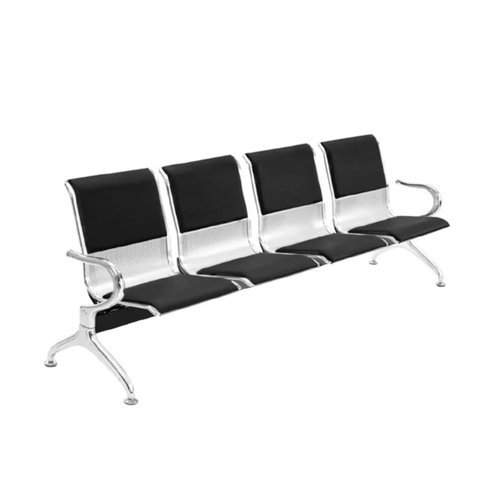 Banqueta de Espera - Tandem Aeropuerto Semi Tapiz 4 Asientos Color Negro Ofideas