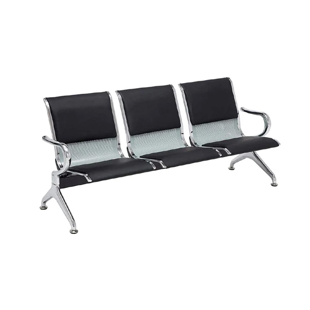 Banqueta de Espera - Tandem Aeropuerto Semi Tapiz 3 Asientos Color Negro Ofideas