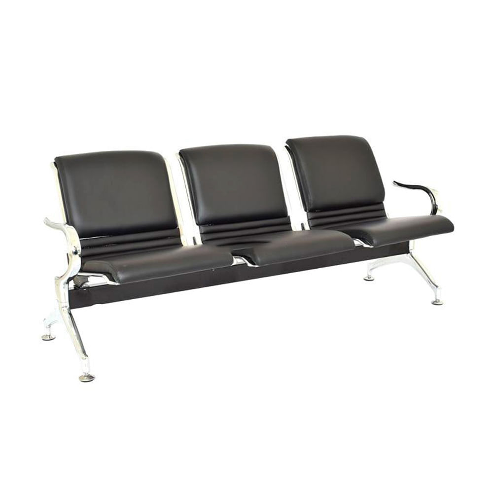 Banqueta de Espera - Tandem Aeropuerto Full Tapiz 3 Asientos Color Negro Ofideas