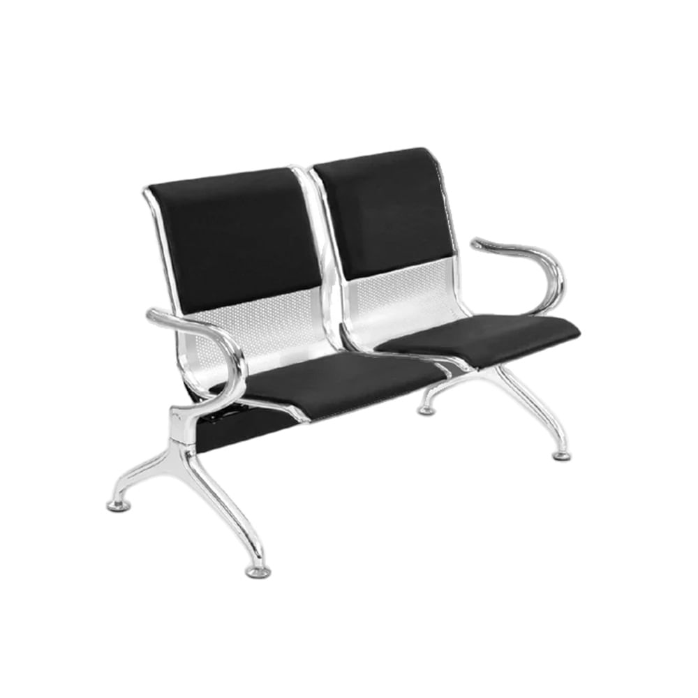 Banqueta de Espera - Tandem Aeropuerto Semi Tapiz 2 Asientos Color Negro Ofideas