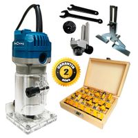 Ruteadora Fresadora Tupi de Mano 6.35mm Dongcheng DMP04-6 550W  y 12 Fresas