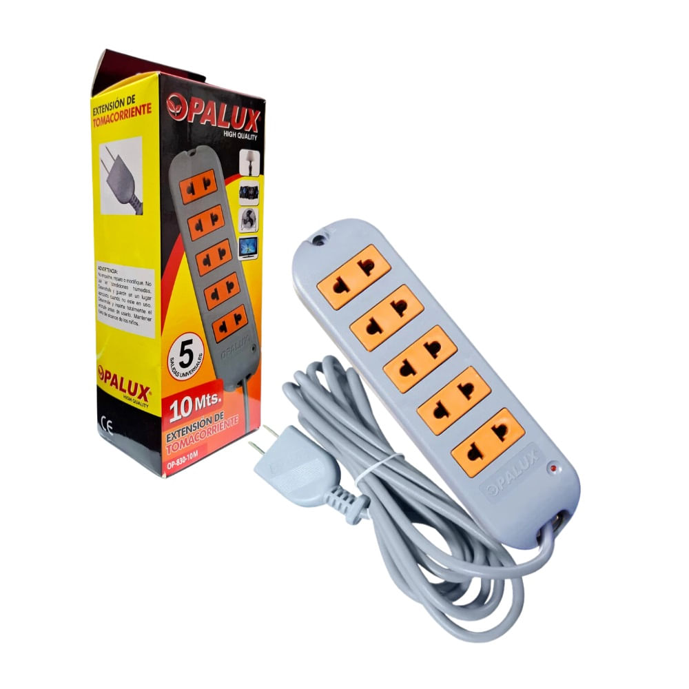 Extensor de 10 metros con 5 tomas Universales Opalux OP-830-10M
