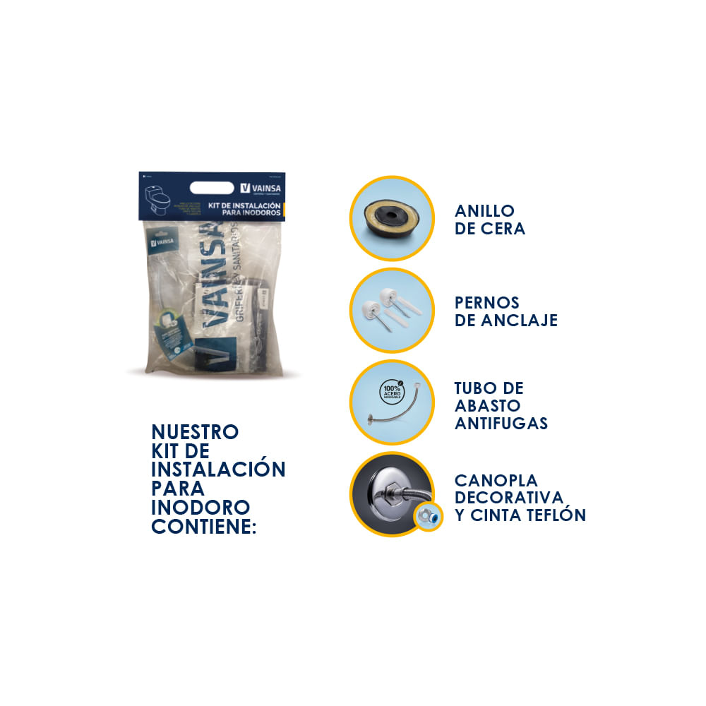 Kit de Instalación Premium para Inodoro Vainsa Gris de Acero Inoxidable/Plástico