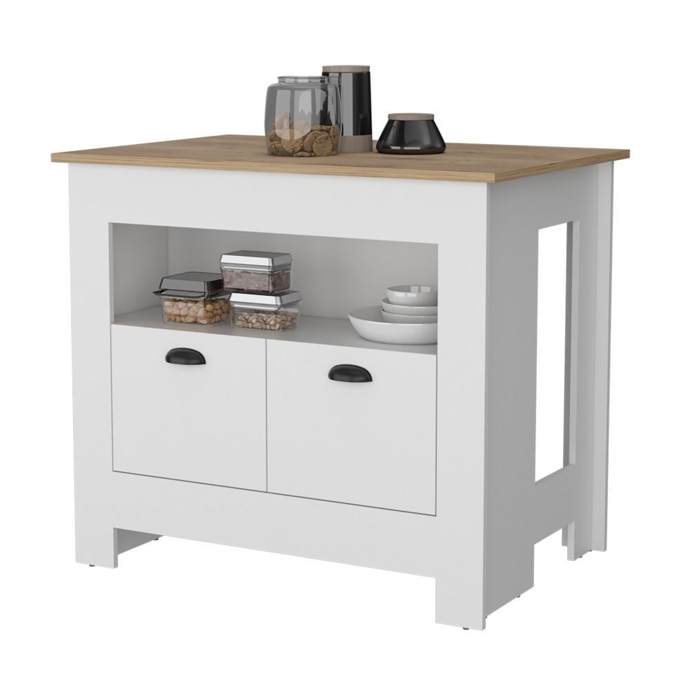 Mueble Isla de Cocina Arlet Melamina Blanco/Macadamia Tuhome