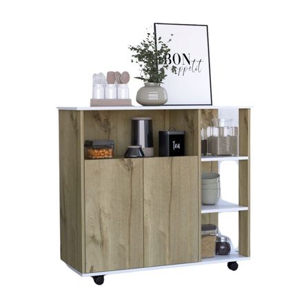 Mueble Meson de Cocina Bicolor 2 Puertas Melamina Duna/Blanco Tuhome Mueble Meson de Cocina Bicolor 2 Puertas Melamina Duna/Blanco Tuhome