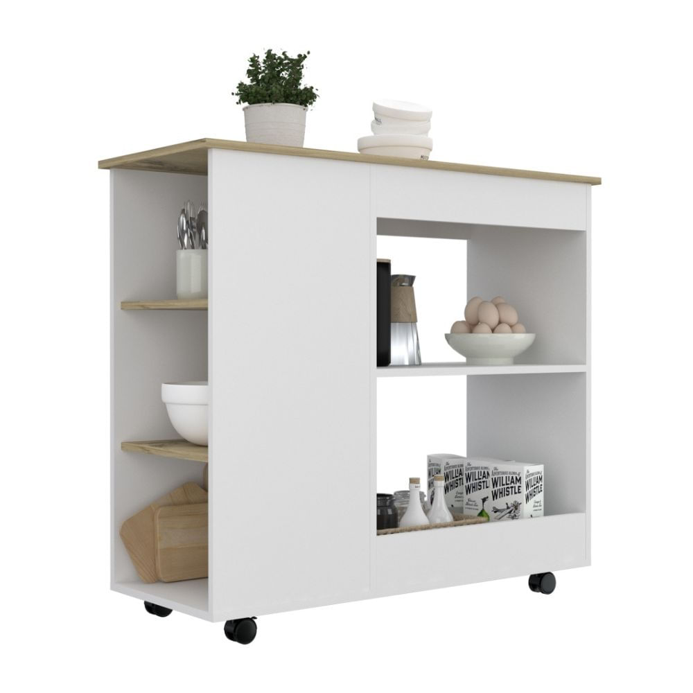 Mesón de Cocina Bicolor con Ruedas Melamina Blanco/Duna Tuhome Mesón de Cocina Bicolor con Ruedas Melamina Blanco/Duna Tuhome