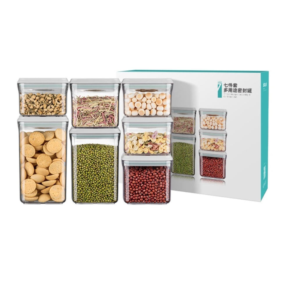Set de 7 Contenedores Multiusos Sello Hermetico Boton Push Libre BPA