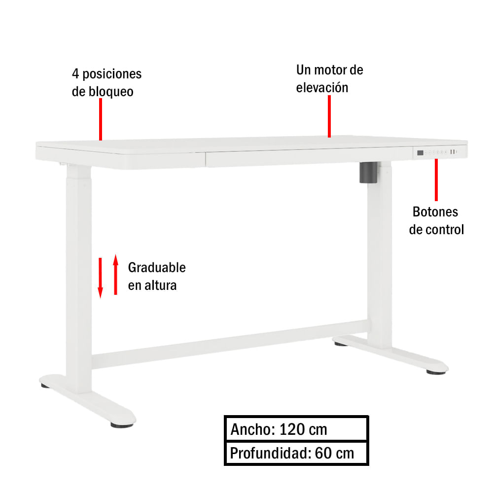 Escritorio con Altura Ajustable Electrico Display Blanco Skala Ofideas