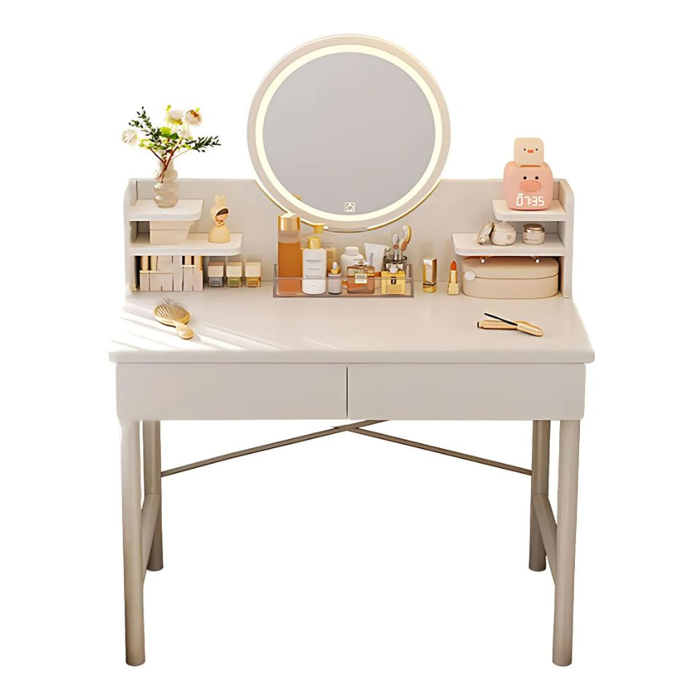 Tocador con Espejo Redondo Led Vintage Dormitorio