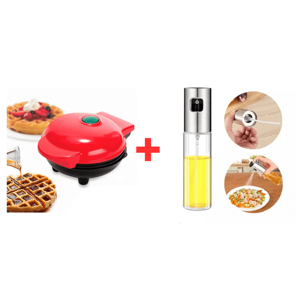 Combo Mini Waflera Eléctrica + Spray para Aceite de Cocina