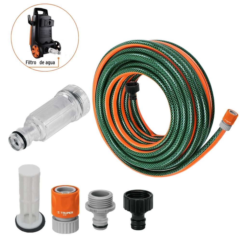 Kit filtro de agua para hidrolavadora manguera reforzada 10m Truper