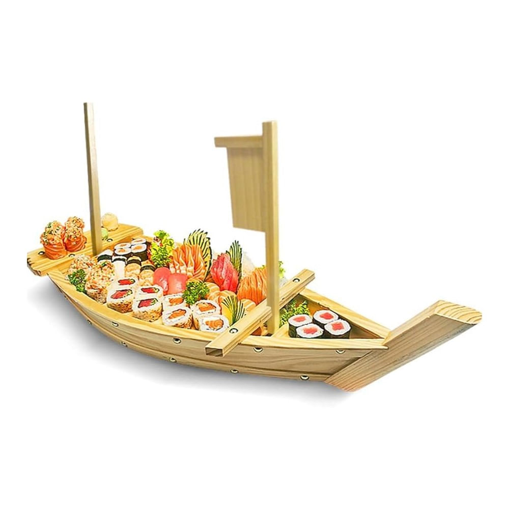 Tabla De Bambu Barco 50cm Bandeja para Makis Sushi