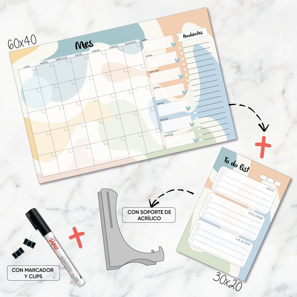 DÚO DE PLANNERS DE ACRÍLICO:  60X40CM Y 30X20 CM DISEÑO 2