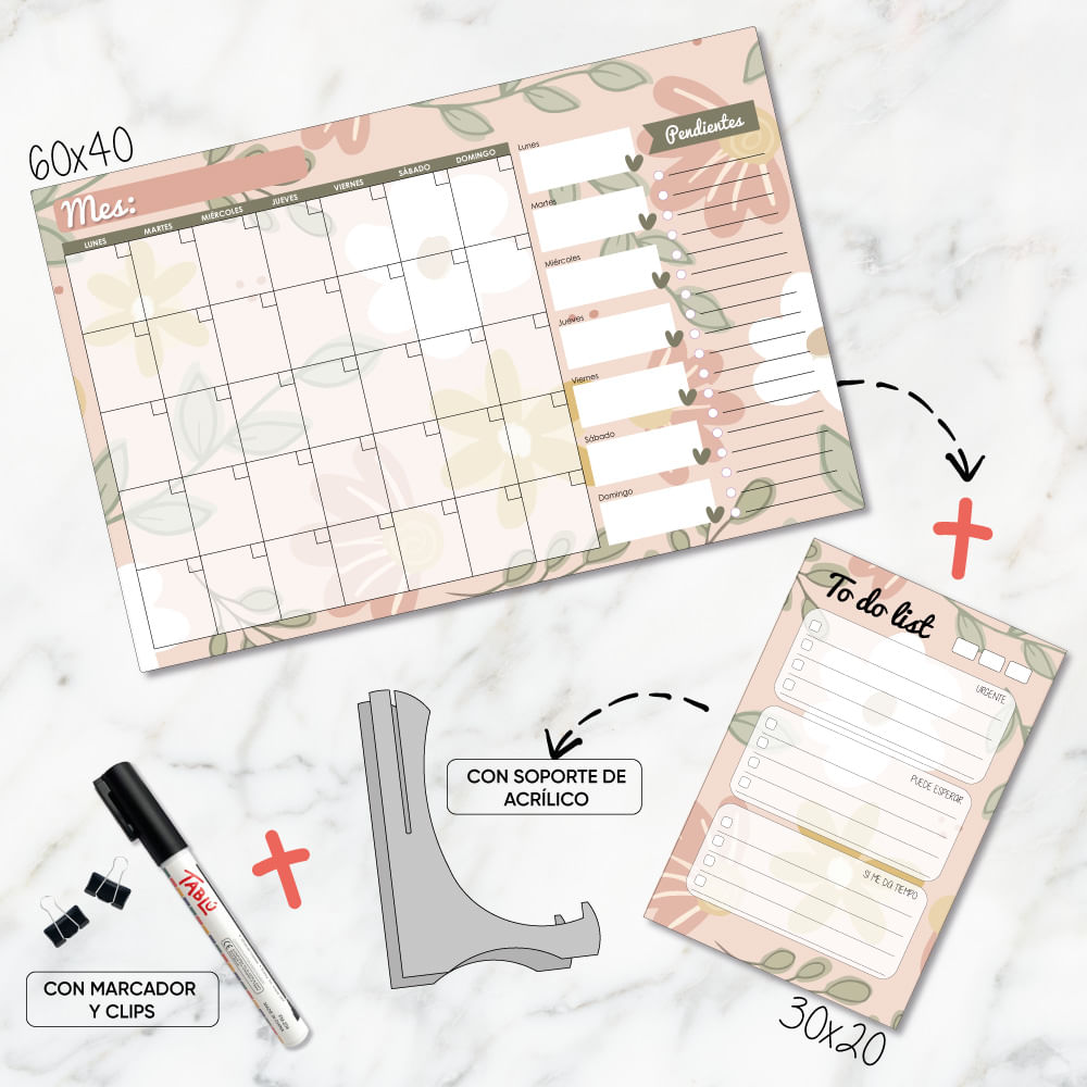 DÚO DE PLANNERS DE ACRÍLICO:  60X40CM Y 30X20 CM DISEÑO 10