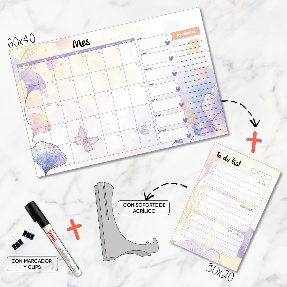 DÚO DE PLANNERS DE ACRÍLICO:  60X40CM Y 30X20 CM DISEÑO 3