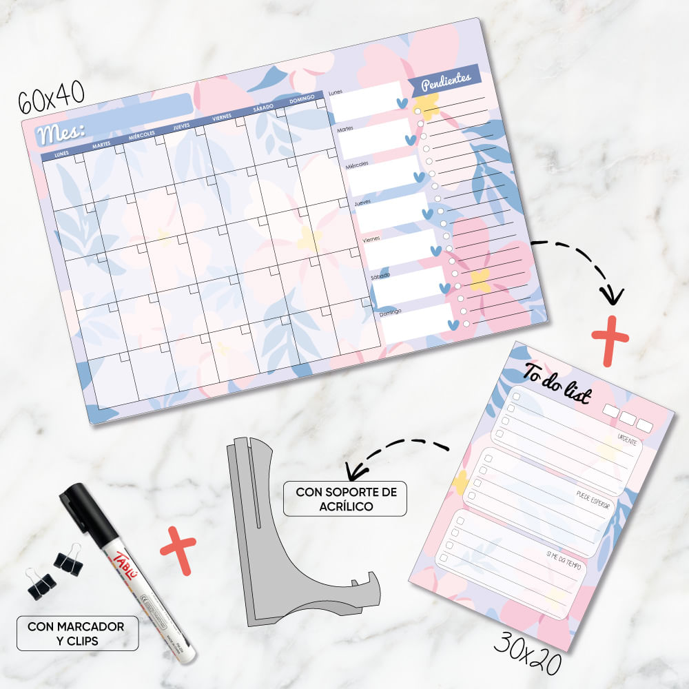 DÚO DE PLANNERS DE ACRÍLICO:  60X40CM Y 30X20 CM DISEÑO 9