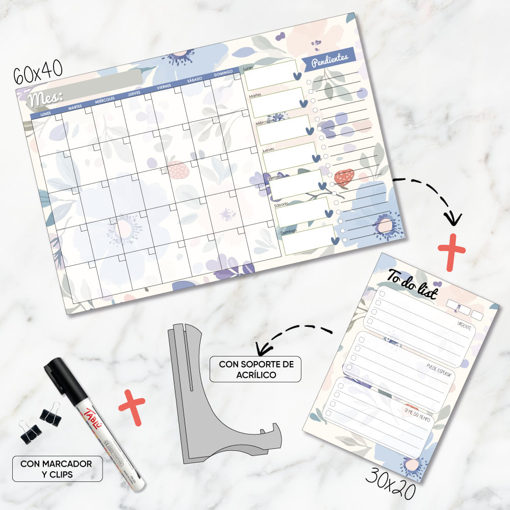 DÚO DE PLANNERS DE ACRÍLICO:  60X40CM Y 30X20 CM DISEÑO 8