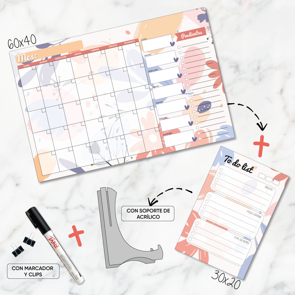 DÚO DE PLANNERS DE ACRÍLICO:  60X40CM Y 30X20 CM DISEÑO 7