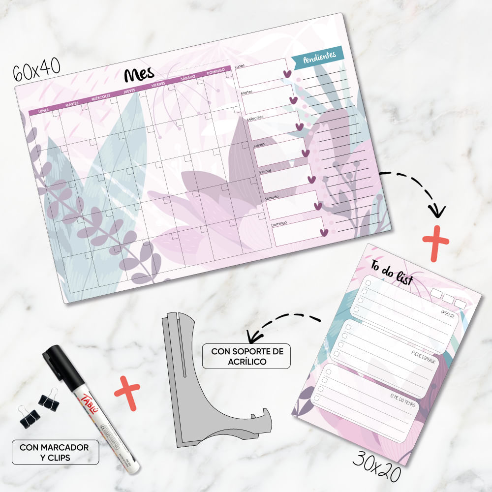 DÚO DE PLANNERS DE ACRÍLICO:  60X40CM Y 30X20 CM DISEÑO 1