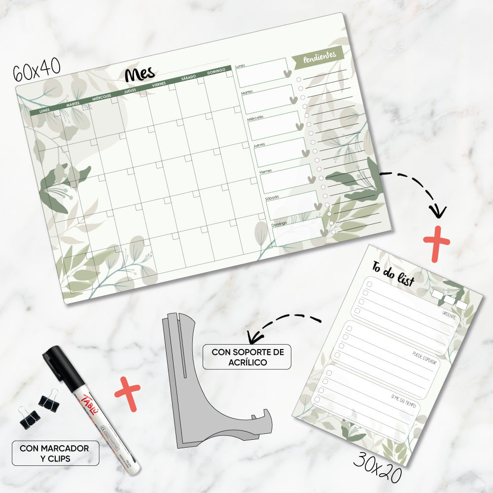 DÚO DE PLANNERS DE ACRÍLICO:  60X40CM Y 30X20 CM DISEÑO 5