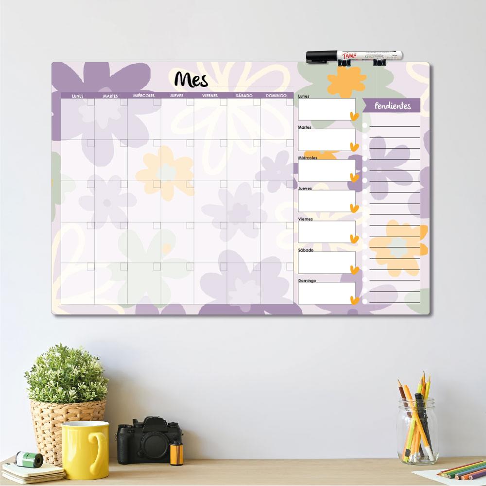 PLANNER DE ACRÍLICO TABLÚ 60X40 MES SEMANA Y PENDIENTES DISEÑO 14