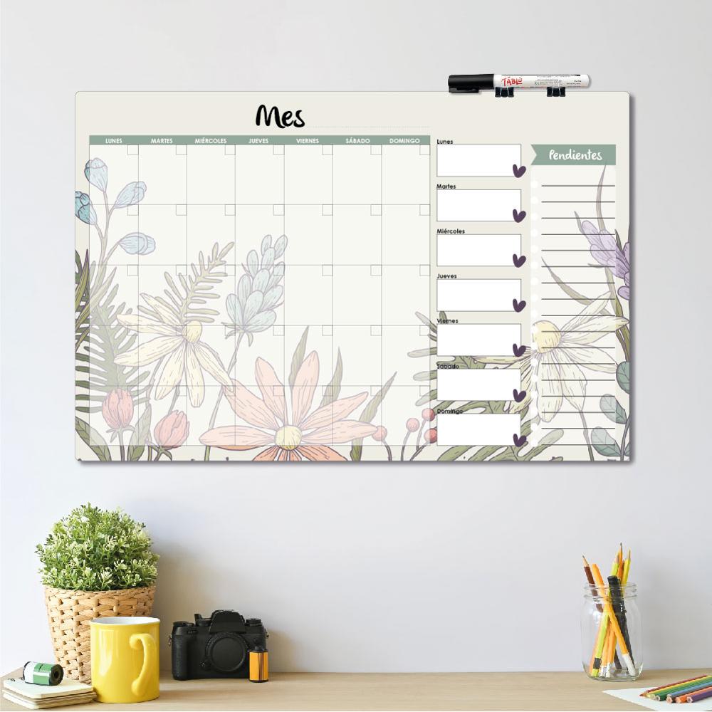 PLANNER DE ACRÍLICO TABLÚ 60X40 MES SEMANA Y PENDIENTES DISEÑO 13