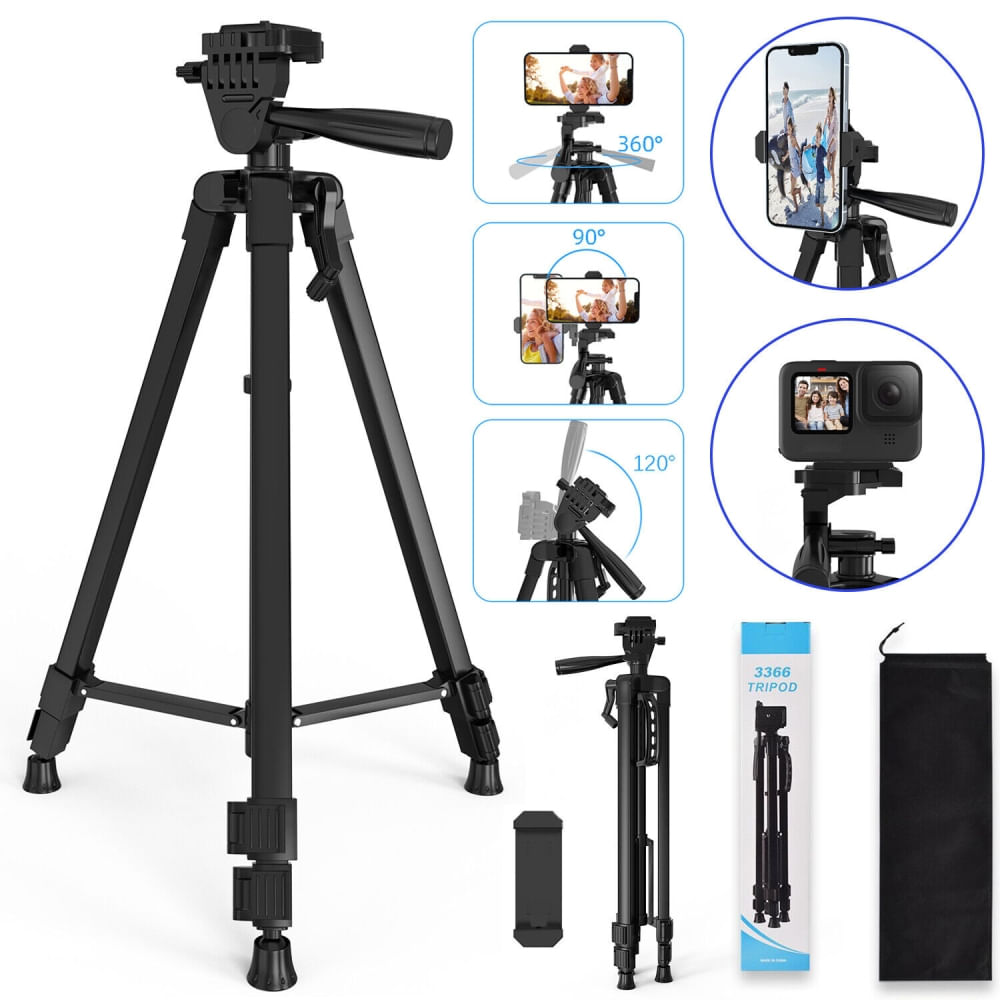 Tripode para Celular Camara Aluminio 140cm Negro Profesional Rosca 1/4