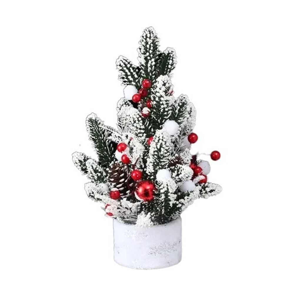 Mini Árbol De Navidad Nevado Con Frutos Rojos Y Piñas 48 cm