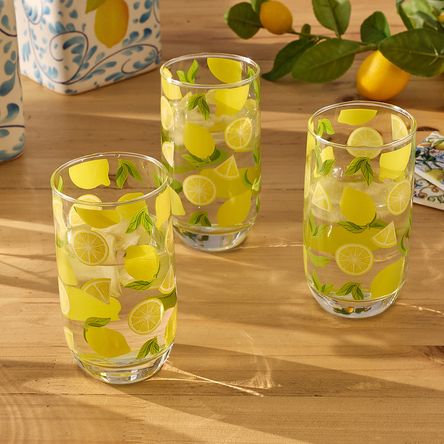 Set x 6 vasos de vidrio Diseño Limón Casa del Mediterráneo Orange