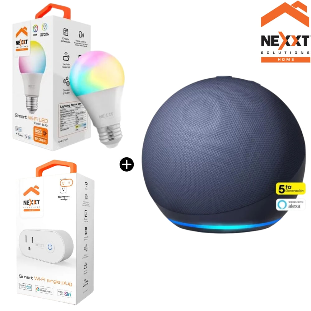 Amazon Echo Dot (5ta Gen) Con Alexa Azul + foco inteligente + enchufe Smart