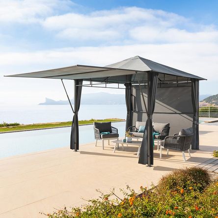 Pergola Recta Gris Oscuro Omelya 3x3m con extensión