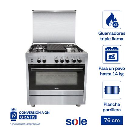 Cocina de Pie a Gas Sole Bali 5 Hornillas Acero 76cm Gris | con Horno
