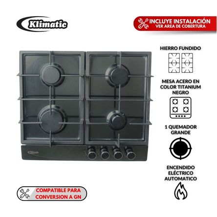 Cocina Empotrable Alda Klimatic a gas 4 hornillas